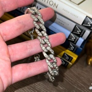 Silver Chain Link Faux Diamond Encrusted Bracelet